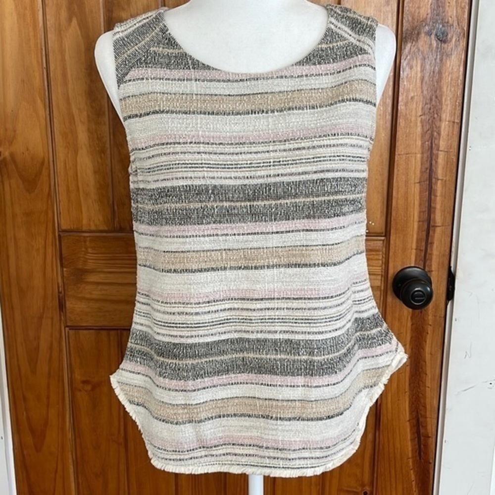 Anthropologie W5 Striped Sleeveless Top Medium Beige neutral cotton
